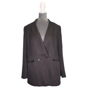 Ann Taylor Black Blazer Women’s Size 12 One Button Notch Lapel Lined Jacket Boxy